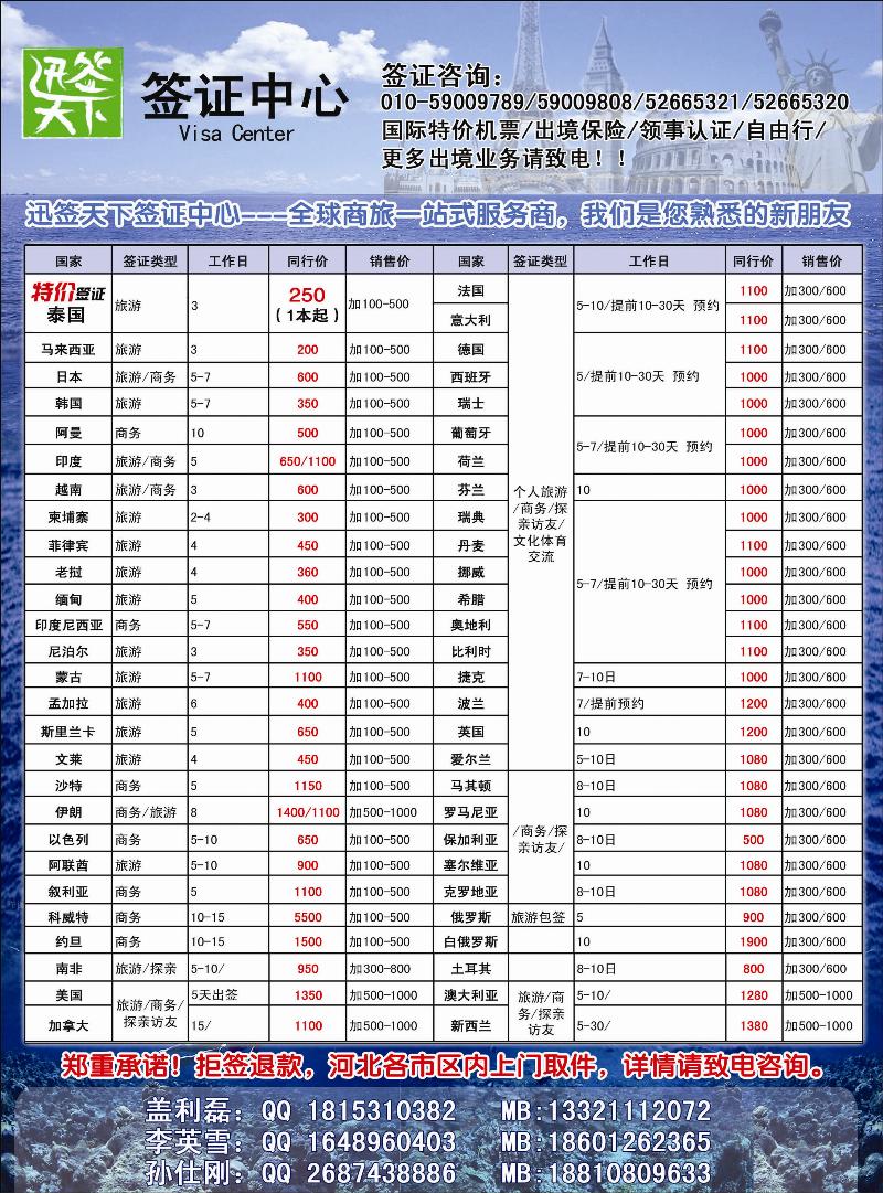 彩105迅签天下签证信息