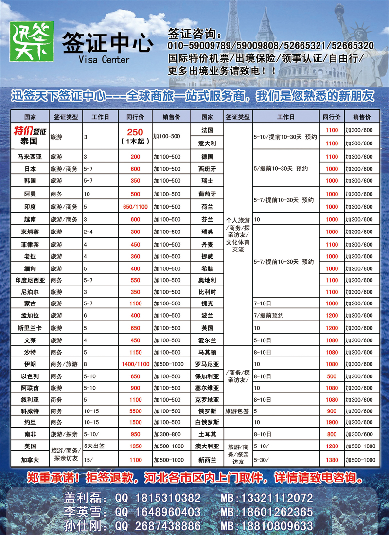 彩100迅签天下签证信息