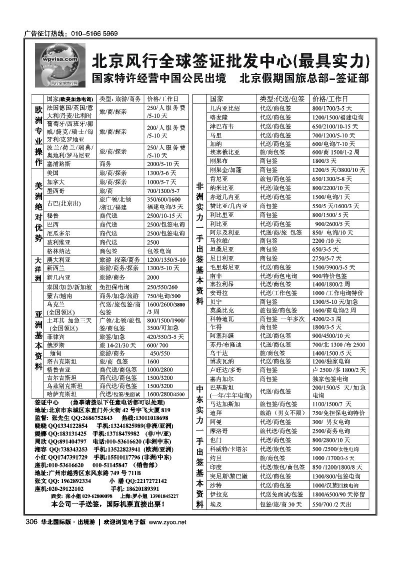 306北京风行全球签证批发中心