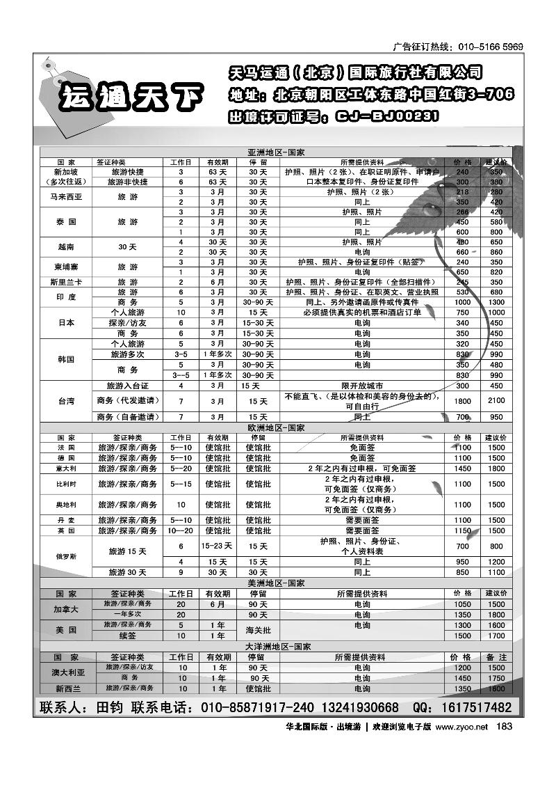 183特办北半球签证