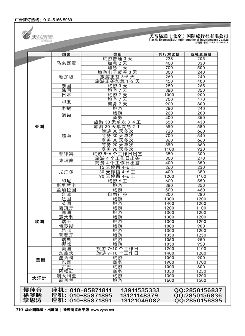 210天马运通特惠签证