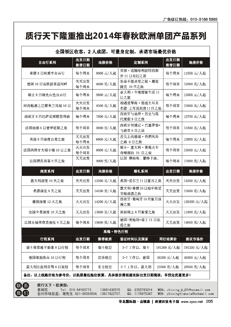 黑205质行天下-2014年春秋欧洲单团产品计划