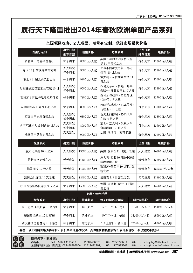 黑257质行天下-2014年春秋欧洲单团产品计划