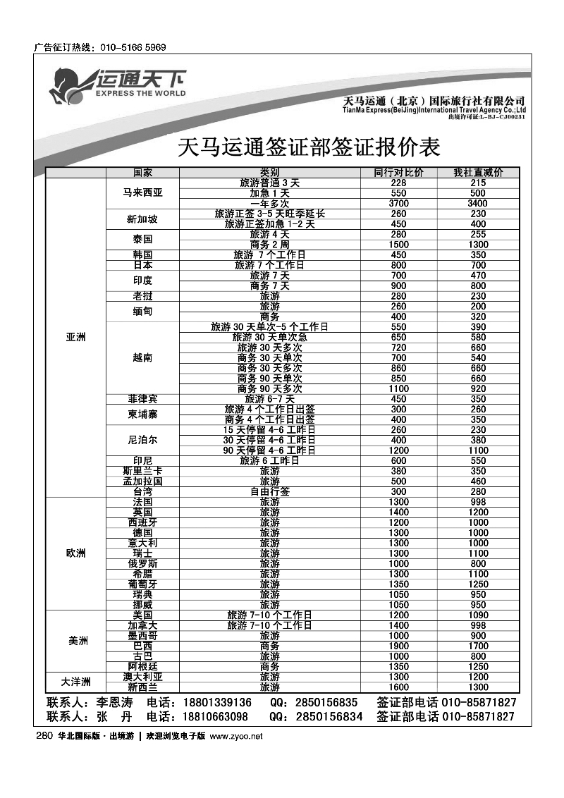280天马运通签证