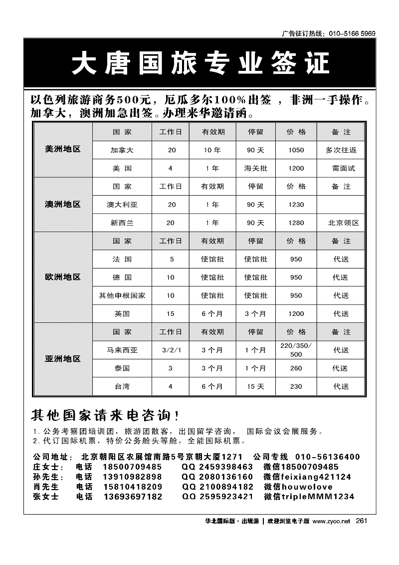 261专业签证