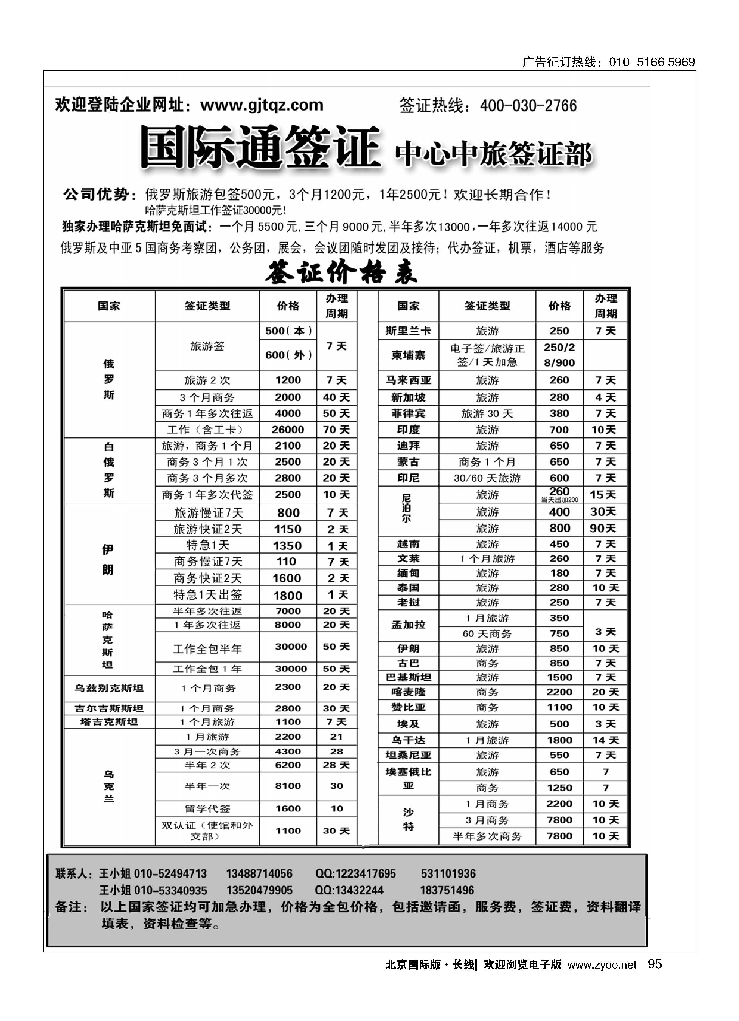 95国际通签证—中旅签证部