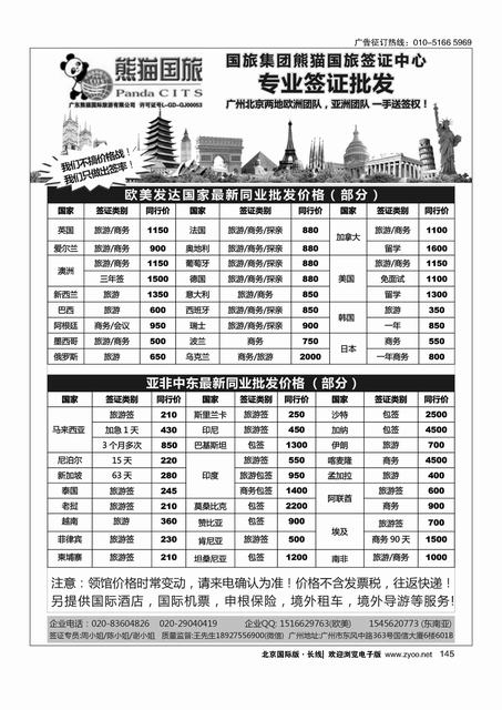 145全球签证批发--熊猫国旅签证中心