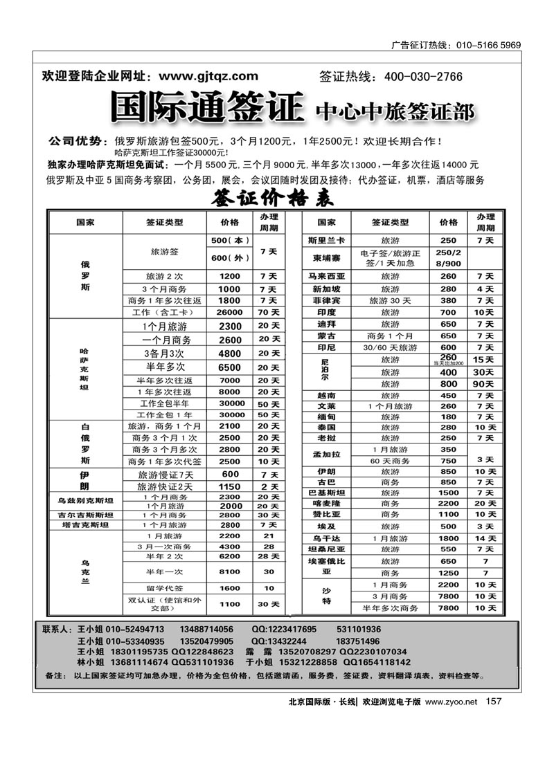 157国际通签证—中旅签证部