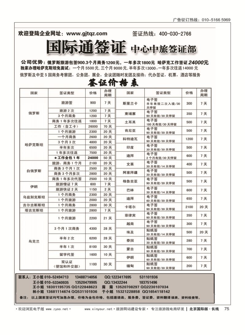 75国际通签证—中旅签证部