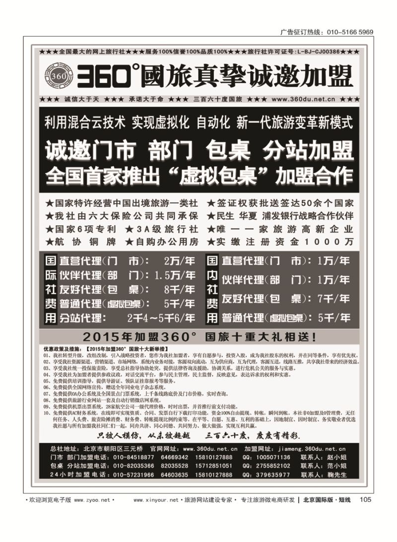 105360°国旅包部门、包桌、虚拟包桌、分站加盟