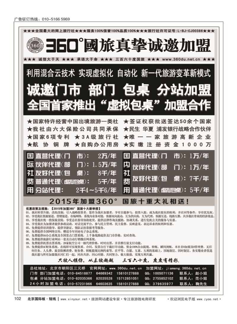 102360°国旅包部门、包桌、虚拟包桌、分站加盟