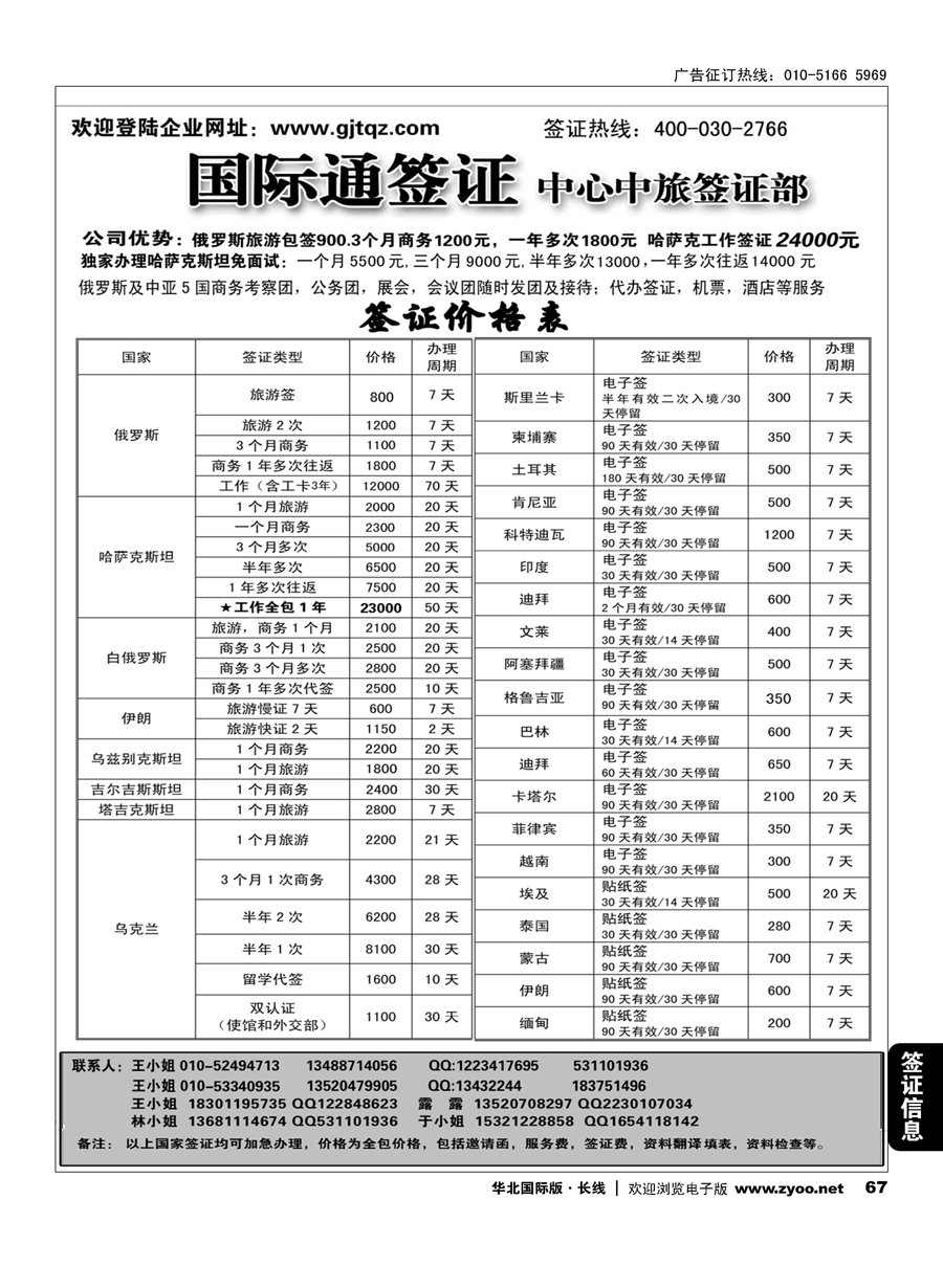 67国际通签证—中旅签证部