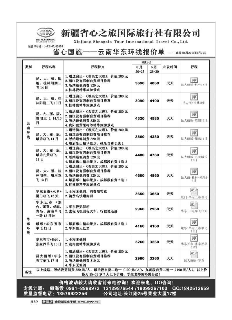新疆省心之旅国际旅行社-昆明环线10