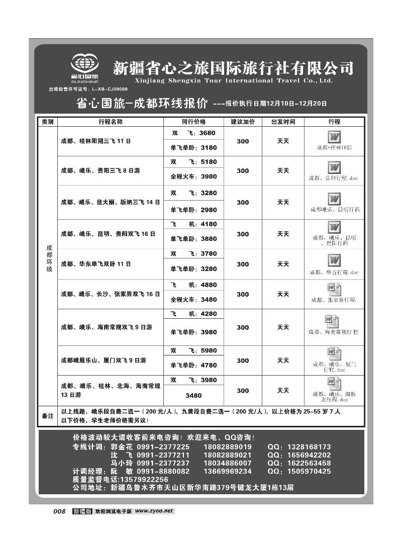 新疆省心之旅国际旅行社-成都环线8
