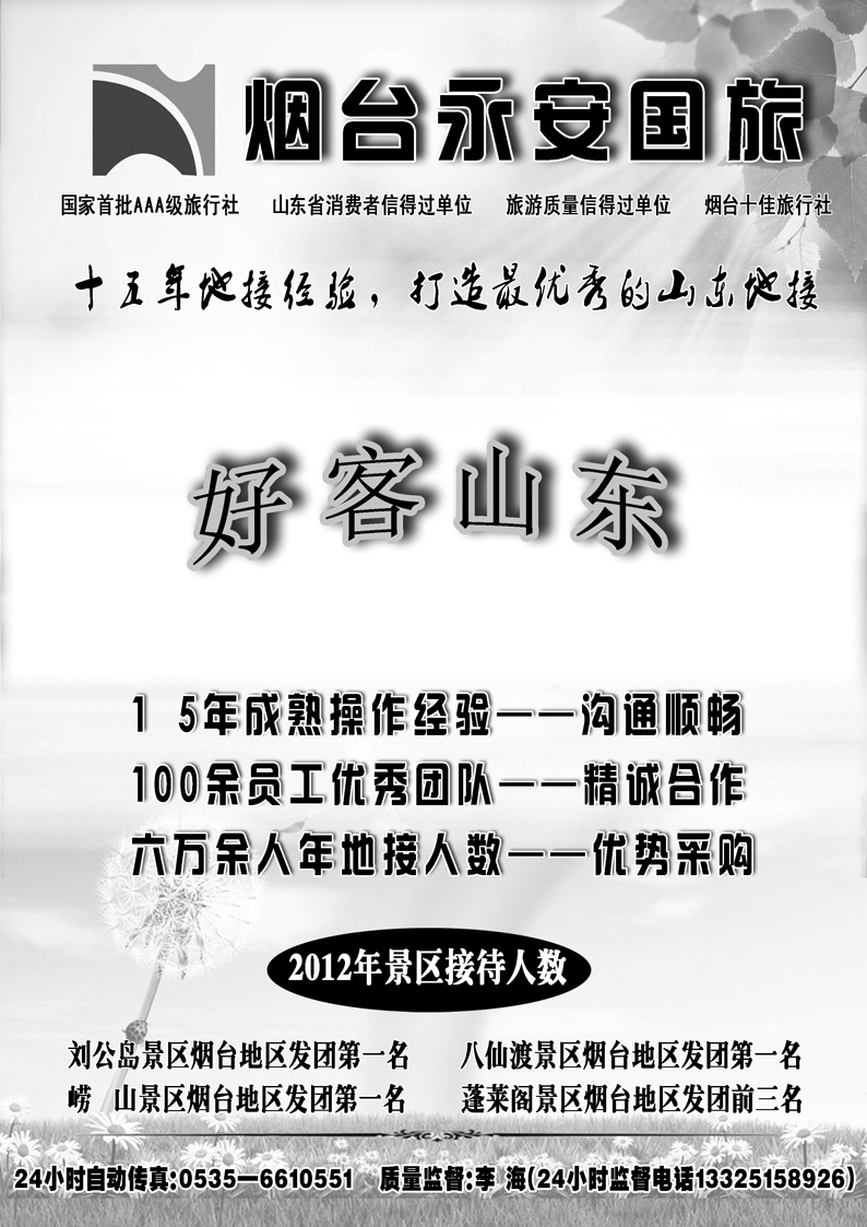 I蓝黑32  山东烟台永安国际旅行社1
