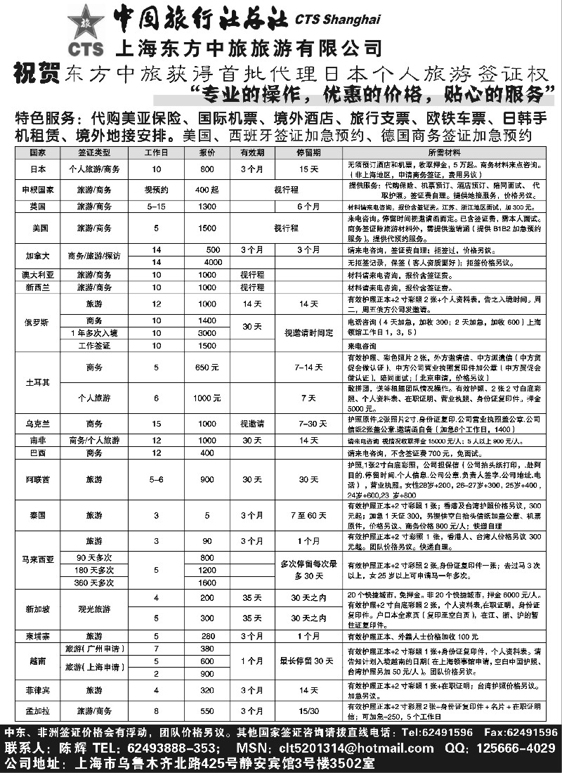 h34 上海东方中旅旅游有限公司——各国签证