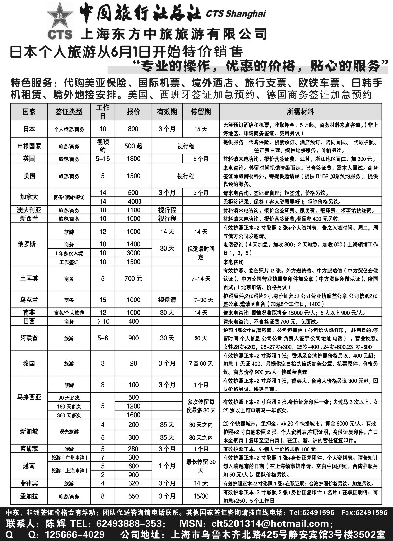 h29 上海东方中旅旅游有限公司——各国签证