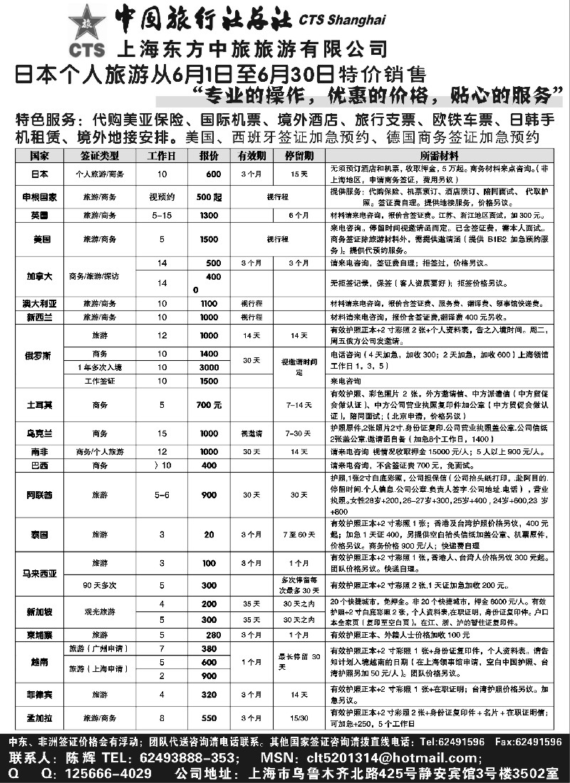 h26 上海东方中旅旅游有限公司——各国签证