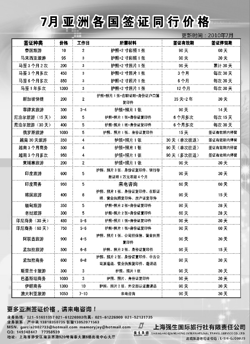 h23 上海强生国旅东南亚签证
