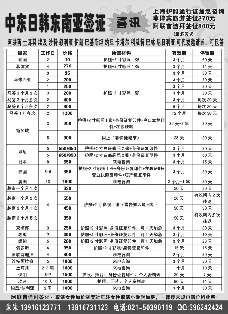 h27 中东日韩东南亚签证批发