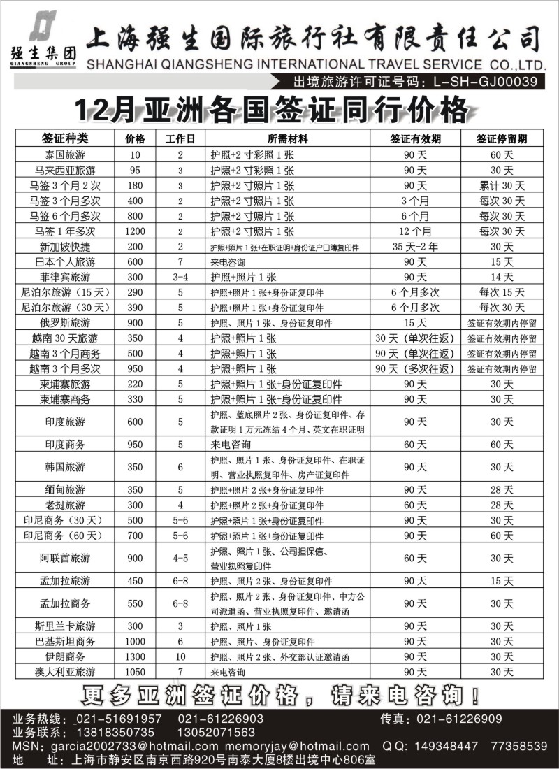 h8 上海强生国旅东南亚签证