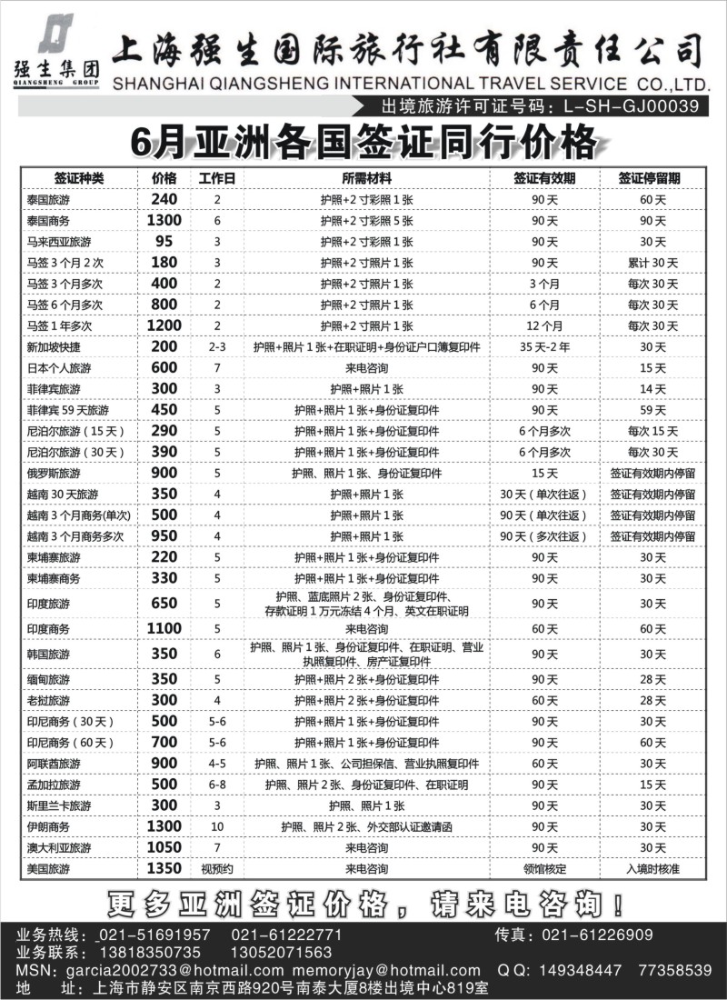 a2 上海强生国旅东南亚签证