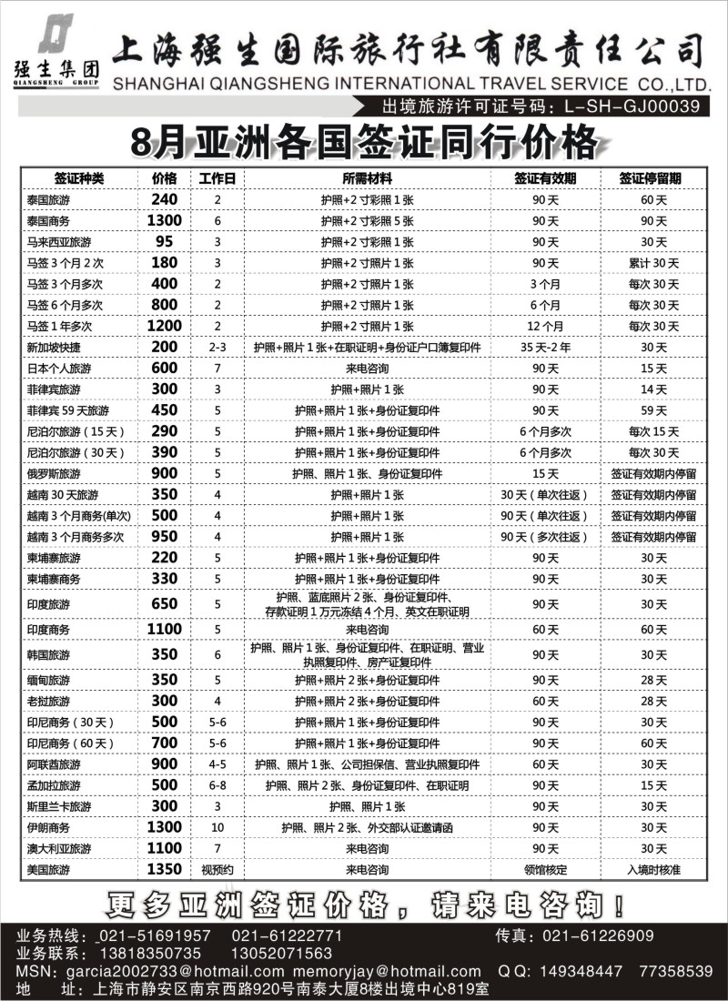 a2 上海强生国旅东南亚签证
