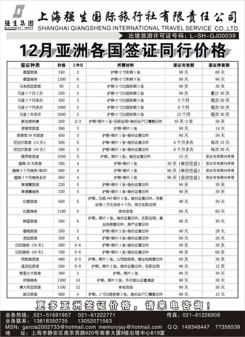 a6 上海强生国旅东南亚签证