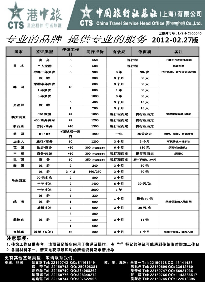 a3 港中旅同行签证服务