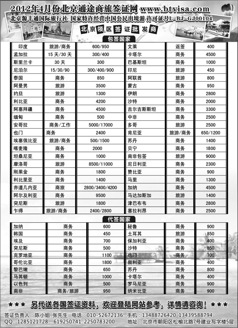 a22 北京通途商旅签证报价