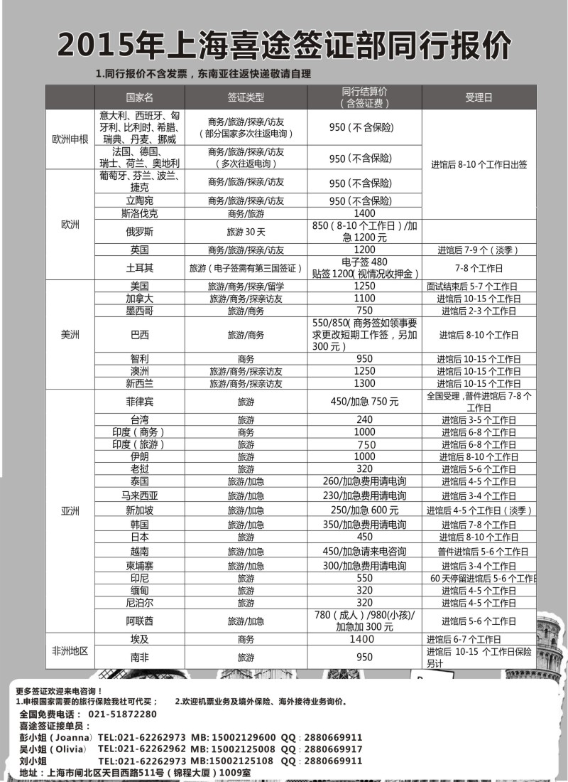 b16上海喜途旅游签证部同行报价