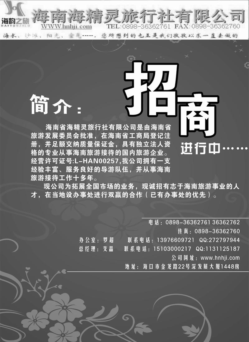 蓝版31海南海精灵旅行社招商书