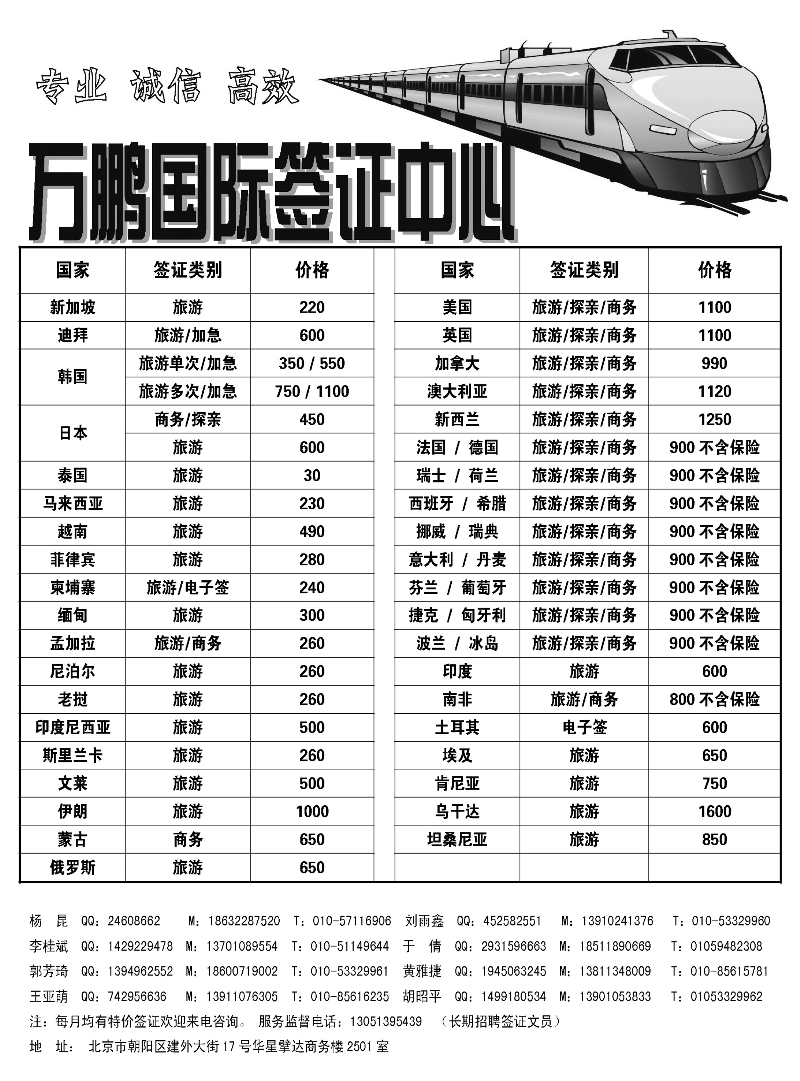 万鹏国际签证中心（北京，天津，河北，河南，内蒙，青岛）