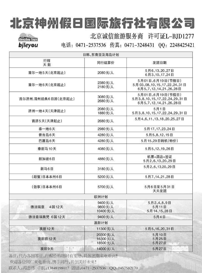 北京神州假日国际旅行社有限公司-