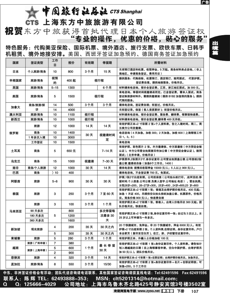 上海东方中旅签证