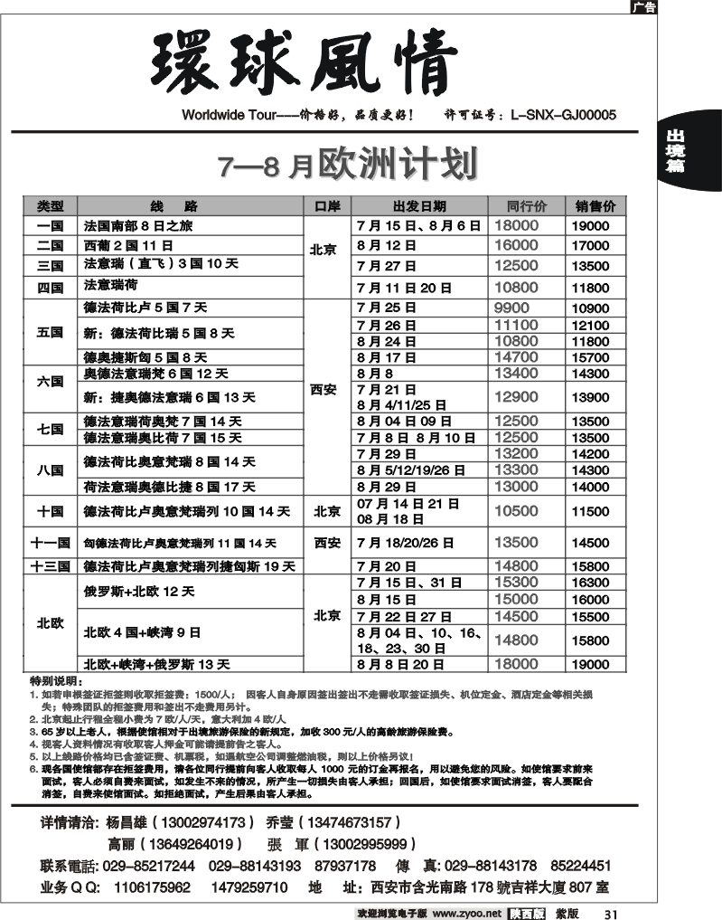 西安康辉—2010年7月欧洲计划