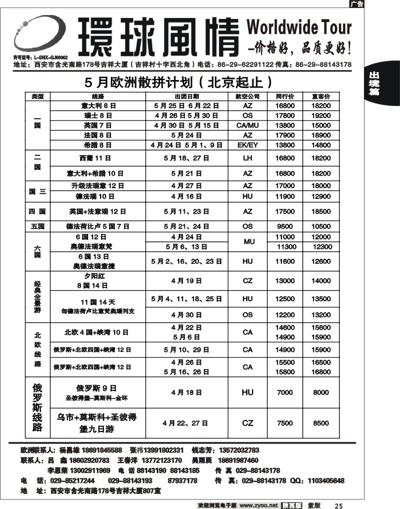 西安康辉—2012年4月欧洲系列团（北京起止）