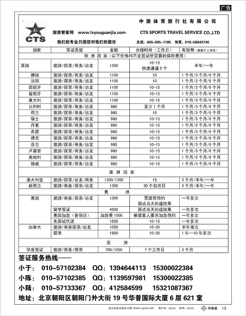 B13 中旅体育·签证信息