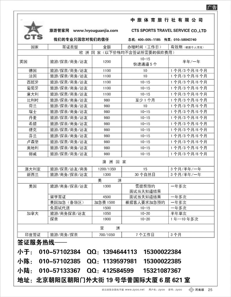 B25 中旅体育·签证信息