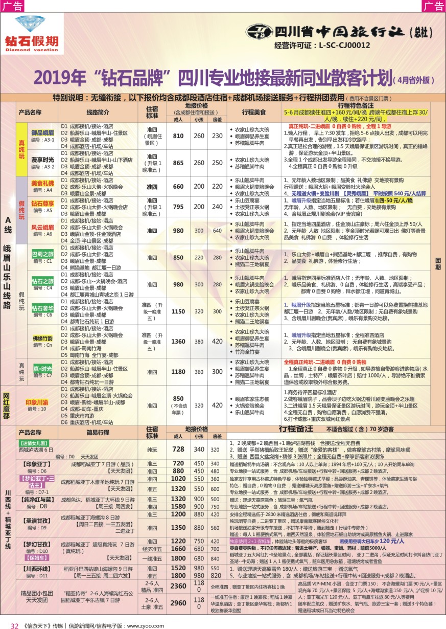 r彩032  钻石假期—四川省中国旅行社（总社）峨眉山乐山金牌专线
