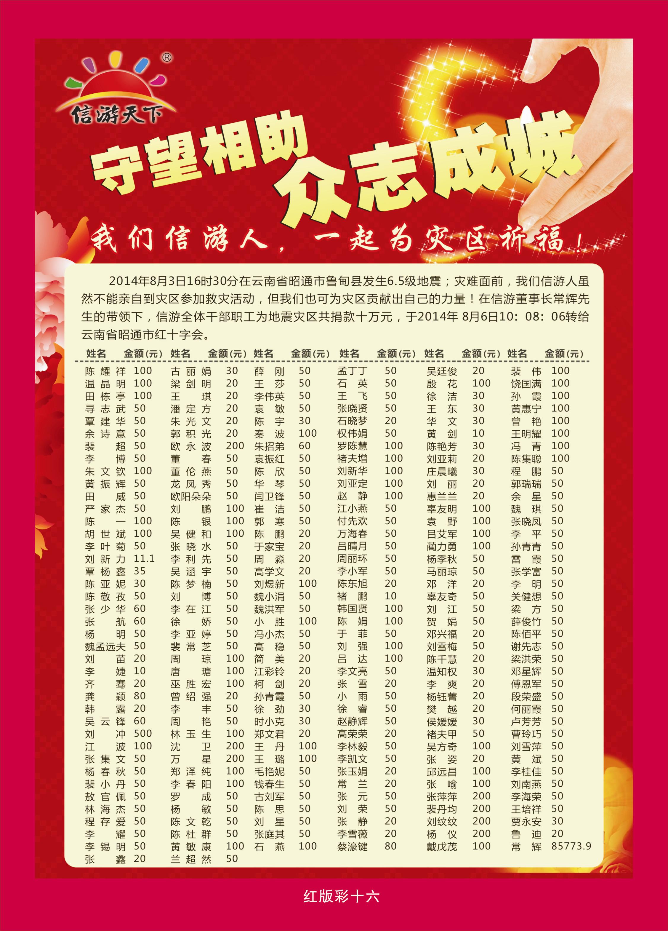 374红版彩16  信游捐款明细