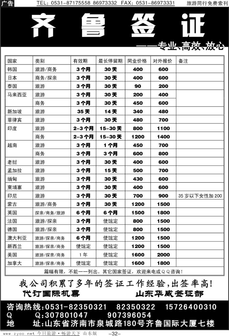 32p齐鲁签证