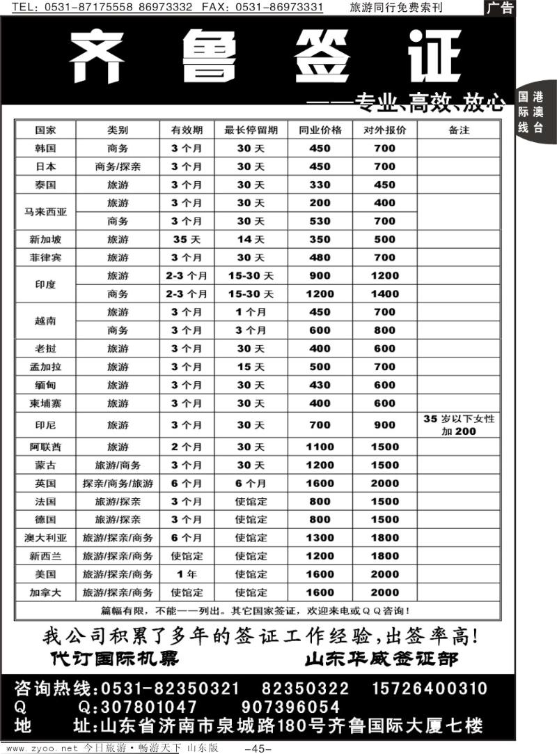 45p齐鲁签证