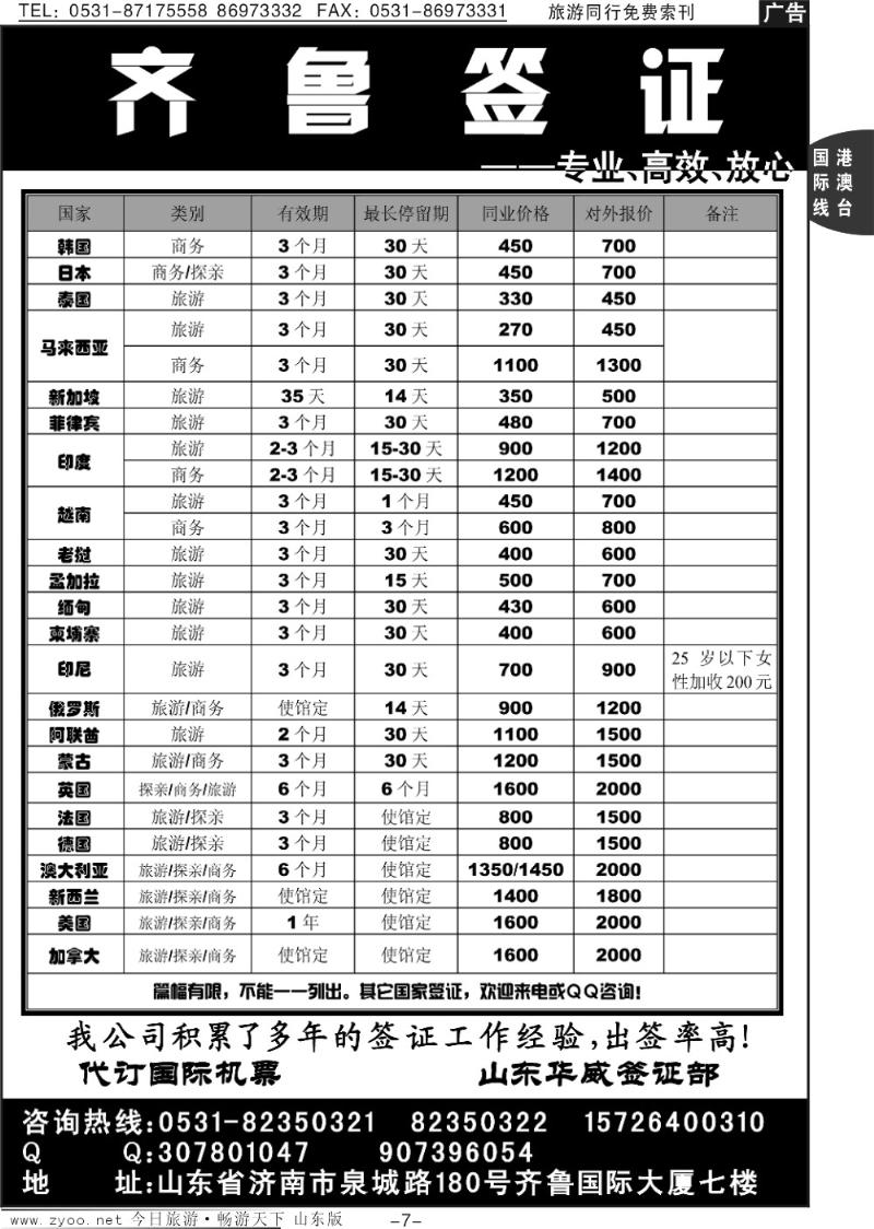 7p齐鲁签证