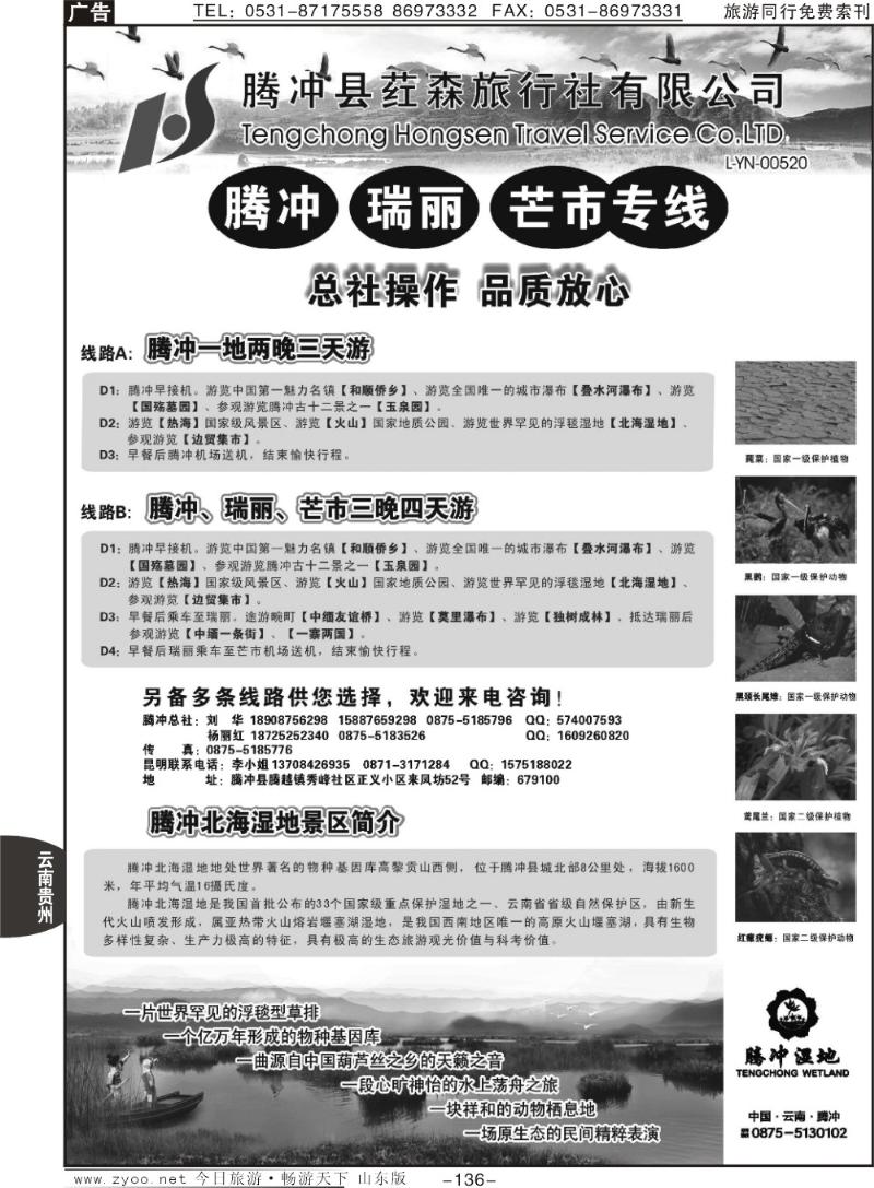 136p云南腾冲荭森旅行社-腾冲、瑞丽、芒市专线