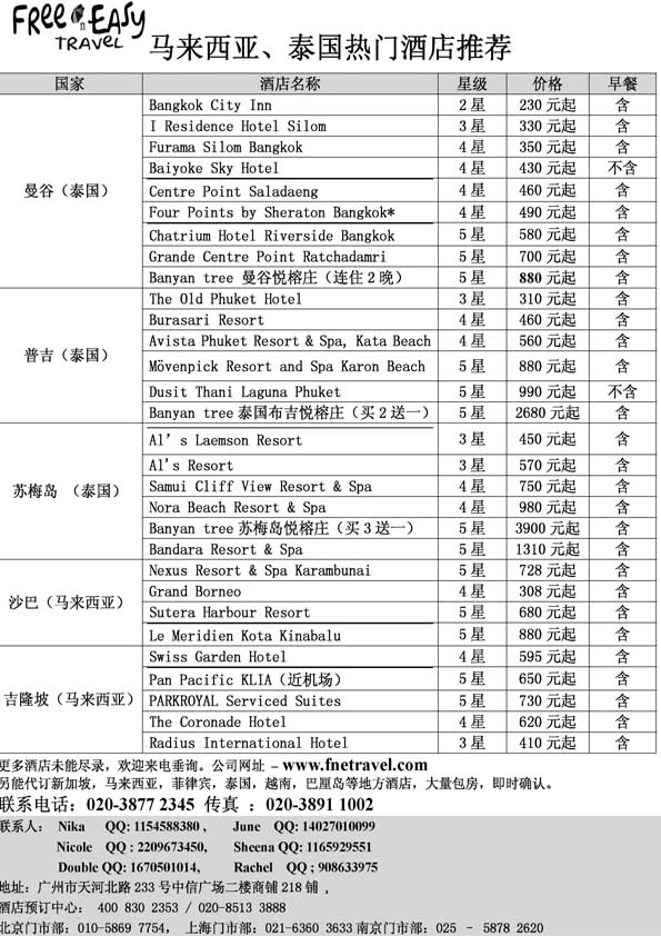 BP61 FNE-TAVEL 马来西亚泰国热门酒店