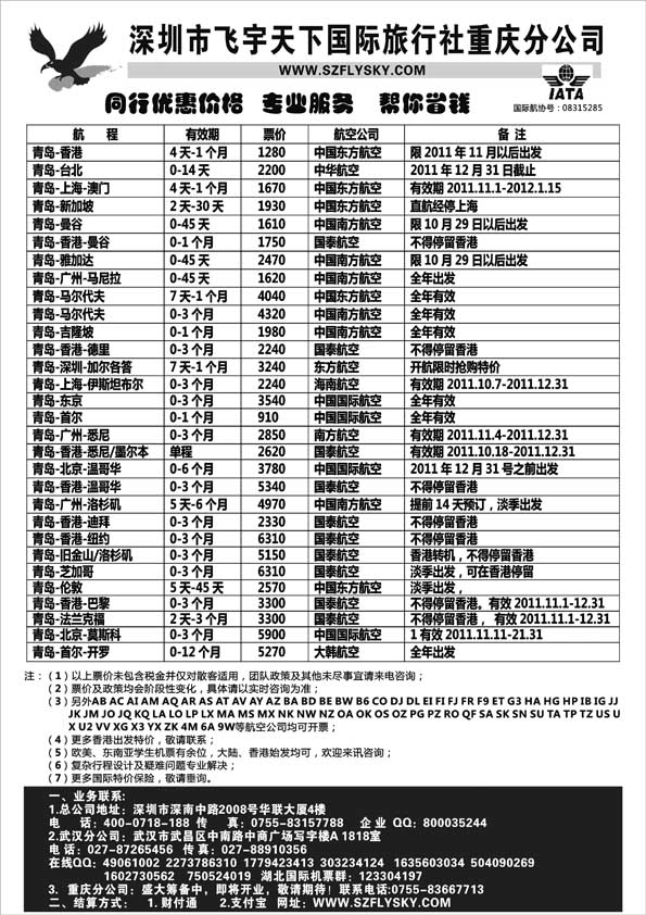 BP65深圳飞宇天下商务特惠国际机票