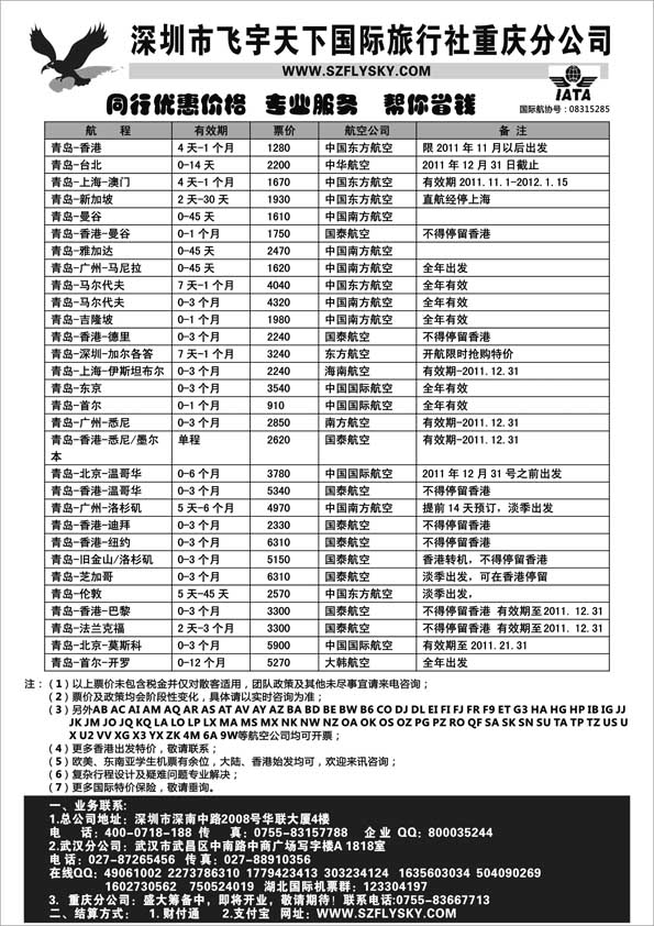BP67深圳飞宇天下商务特惠国际机票
