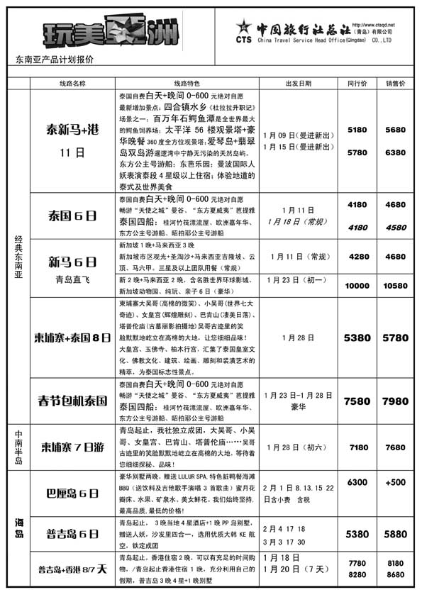 BP14中旅总社-东南亚专线