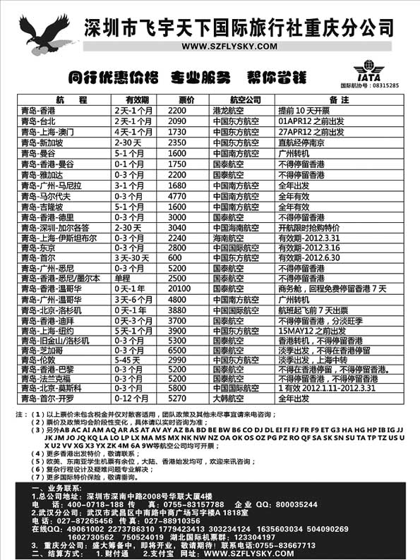 BP63深圳飞宇天下商务特惠国际机票